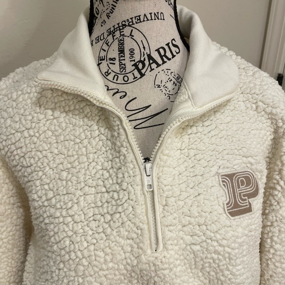 Cream Sherpa Quarter-Zip Pullover Pink Brand - Picture 2 of 13